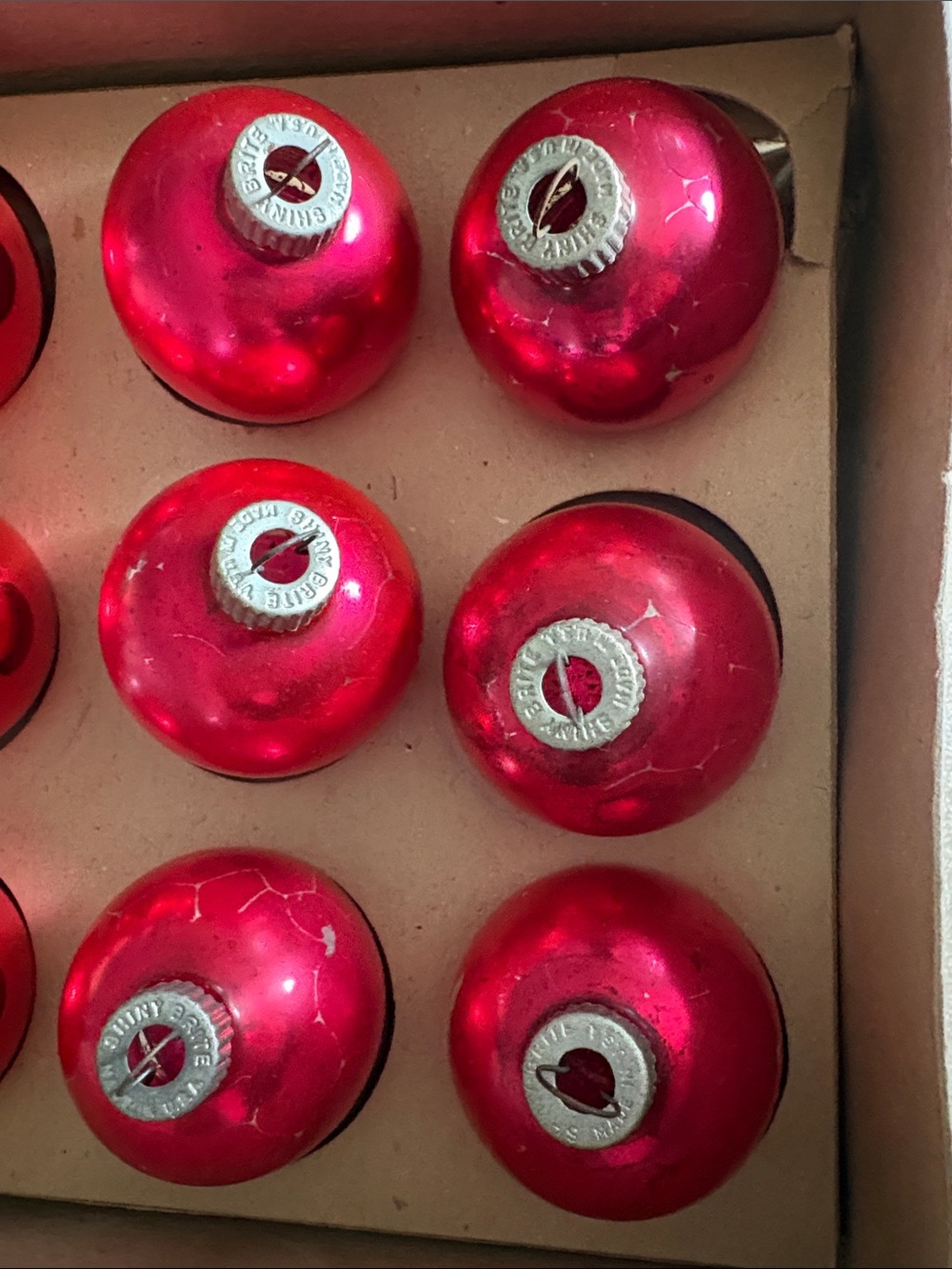 12 Vintage Shiny Brite 2” Christmas Glass Ornaments Red Pink Silver - Picture 6 of 12